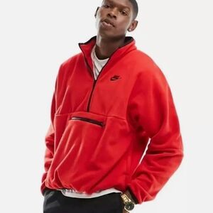 Mens Red Nike 1/2 Zip Fleece Sweatshirt Oversized Pullover Sweater NWT